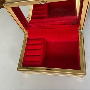 Vintage Gold Jewelry Box with Red velvet Interior